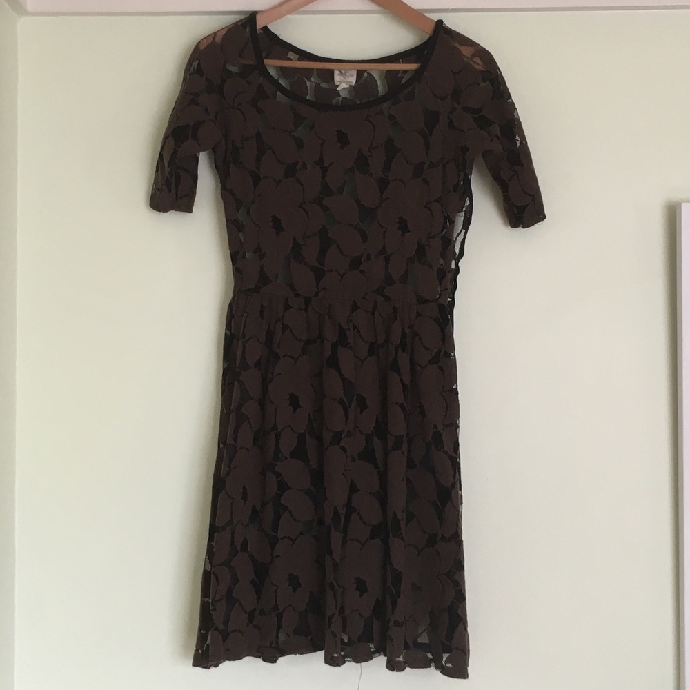 Unconditional Osier brown semi sheer lace dress